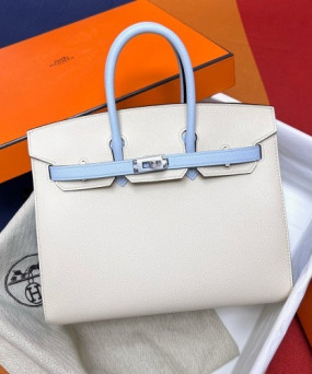 에르메스 버킨백25 화이트 포그블루 은장 앱송